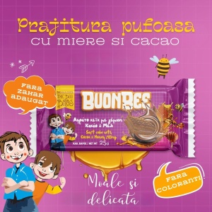 Prajitura cu crema de cacao cu miere (fara zahar adaugat) 250gr (10 buc x 25g) - Buon Bee. The Bee Bros - Img 4