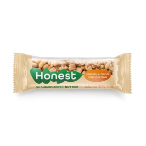 Baton cu arahide, migdale şi ciocolată cu lapte (fara zahar) 35g - Honest