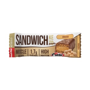 Baton KETO sandwich cu umplutura de Arahide si glazura de Ciocolata cu Lapte (fara zahar, proteic) 57g - Pro Nutrition