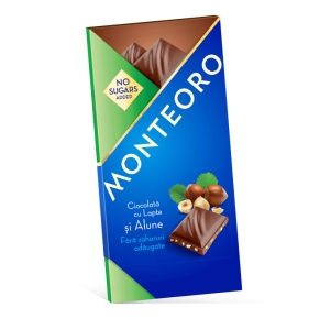 Ciocolata cu lapte si alune (fara zahar) 90g - Monteoro