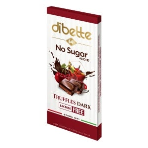 Ciocolata neagra 64% cu crema Truffles si visine in coniac cu Eritritol si Stevia (fara zahar, fara lactoza) 80g - Dibette - Img 1