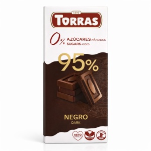Ciocolata neagra cu 95% cacao (fara zahar, fara gluten, keto, vegan) 75g - Torras