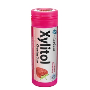 Guma de mestecat cu aroma de Capsuni, indulcita cu Xilitol (fara zahar, vegana) 30 buc - Miradent