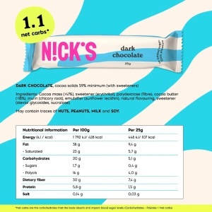 Baton de ciocolata neagra (fara zahar) 25g - NICKS - Img 5
