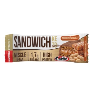 Baton KETO sandwich cu umplutura de Arahide si Caramel, cu glazura de Ciocolata cu Lapte (fara zahar, proteic) 57g - Pro Nutrition