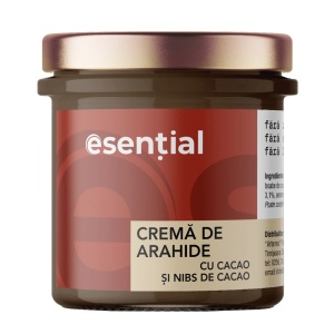 Crema de arahide cu cacao si nibs de cacao (fara zahar, fara gluten, fara lactoza) 300g - Pronat