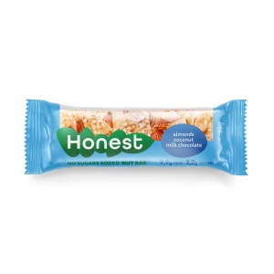 Baton cu migdale, cocos şi ciocolată cu lapte (fara zahar) 35g - Honest