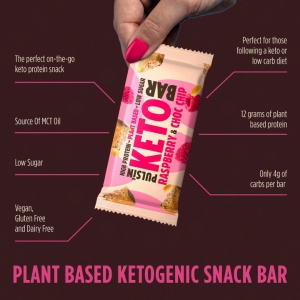 Baton keto CHOP CHIP RASPBERRY (fara zahar, fara gluten, lowcarb, vegan) 50g - Pulsin - Img 2