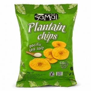 Chipsuri din Banane Plantain cu sare de mare (fara zahar, fara gluten, vegan) 75g - Samai