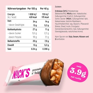 Baton Peanuts & Fudge cu Stevia (fara zahar) 40g - Nick's - Img 3