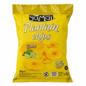 Chipsuri din Banane Plantain cu lime (fara zahar, fara gluten, vegan) 70g - Samai