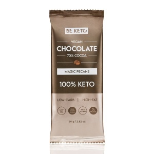 Ciocolata keto neagra 70% cu ulei MCT si NUCI PECAN (fara zahar, lowcarb, vegan) 80g - BE KETO