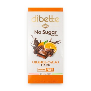 Ciocolata neagra cu crema de cacao si portocale cu Stevia (fara zahar, fara lactoza) 80g - Dibette - Img 1