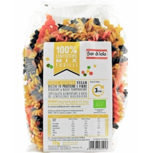 ECO Paste Fusilli mix de linte (galbena, neagra, rosie), fara gluten, vegan, Fior di Loto 225g