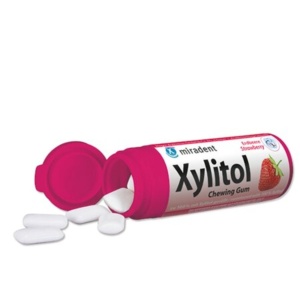 Guma de mestecat cu aroma de Capsuni, indulcita cu Xilitol (fara zahar, vegana) 30 buc - Miradent - Img 2