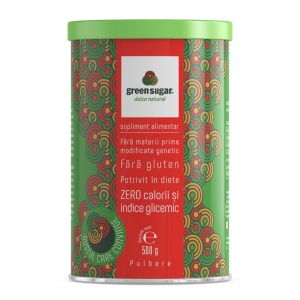 Indulcitor natural cu Stevia Pulbere (fara gluten) 500gr - Green Sugar - Img 1