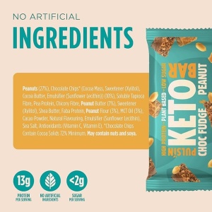 Baton Keto Choc Fudge & Arahide ( fara zahar, fara gluten, lowcarb) 50g - Pulsin - Img 3
