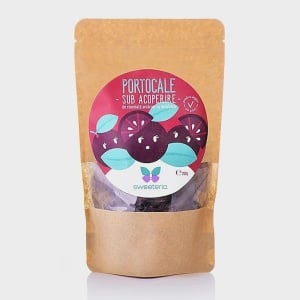 Portocale felii invelite in ciocolata neagra cu Stevia (fara zahar) 200g - Sweeteria - Img 1