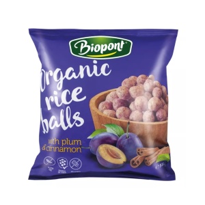 Pufuleti din orez ECO cu Prune si Scortisoara (fara zahar, fara gluten) 55g - Biopont