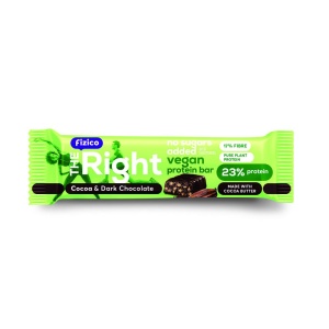 Baton proteic 23% vegan cu cacao si ciocolata neagra cu Stevia (fara zahar) 40g - The Right