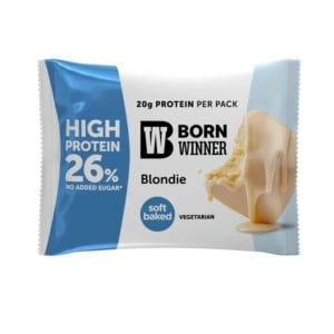 Biscuite proteic BLONDIE cu glazura de Ciocolata Alba (fara zahar, vegetarian) 75g - Born Winner