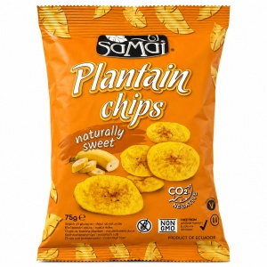 Chipsuri din Banane Plantain dulci (fara zahar, fara gluten, vegan) 75g - Samai