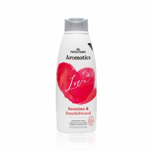 Gel de dus 100% vegan LOVE cu parfum de iasomie si lemn de santal, cu prebiotice, vit. E si aloe 600ml - AROMATICS