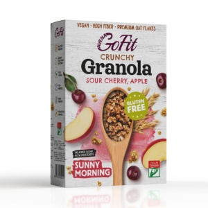 Granola crocanta cu Visine si Mere (fara zahar, fara gluten, vegan) 250g - Avena GoFit