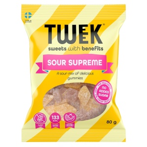 Jeleuri SOUR SUPREME cu aroma de GRAPEFRUIT, COLA si FRUCTUL PASIUNII cu ANANAS cu Stevia, (fara zahar, fara gluten) 80g - TWEEK