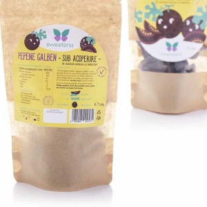 Pepene galben invelit in ciocolata amaruie (fara zahar, vegan ) 200g - Sweeteria - Img 3
