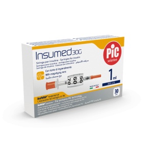 Seringi sterile, cu lupa 2 unitati insulina, G30 x 8mm, 30 buc - INSUMED