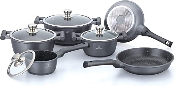 Set cratite cu interior marmorat + capac 10 piese HT-CBS1010M SILVER