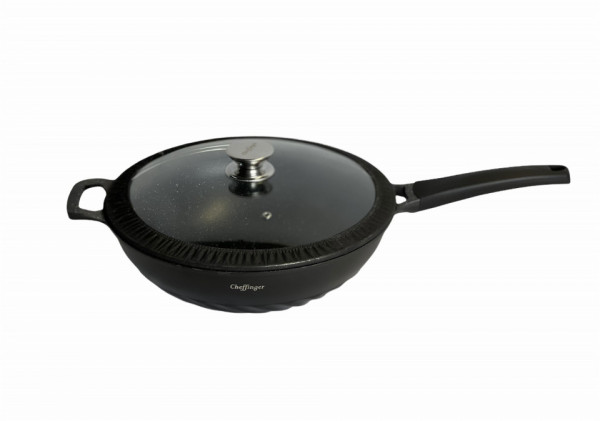 Tigaie wok cu inetrior marmorat cu capac 32 cm