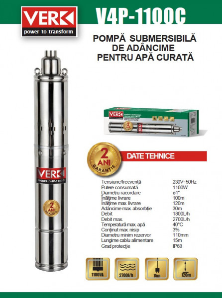 Pompa sumersibila de adancime pentru apa curata V4P-1100C - Img 2