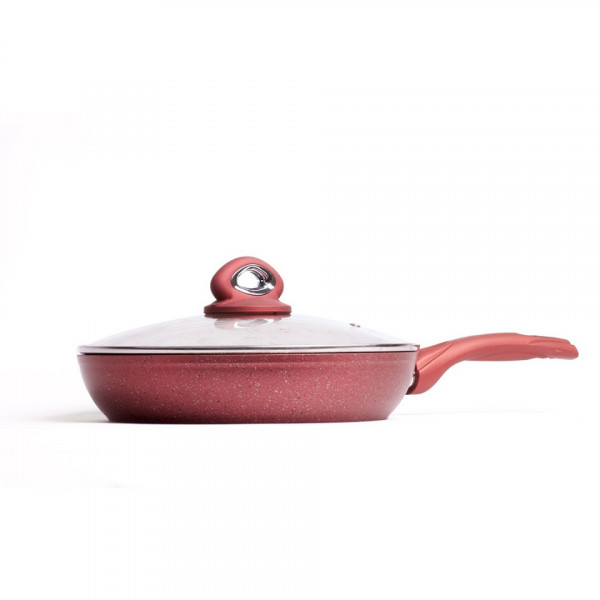 Tigaie aluminiu marmorat cu capac 28X5.6 cm visiniu
