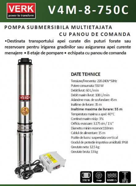 Pompa sumersibila cu panou de comanda V4M-8-750C - Img 2