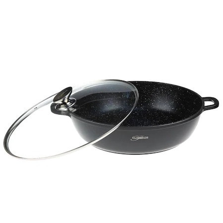 Cratita joasa din aluminiu Platinum Collection PL-DAR36, 36 cm , 6.8 litri, invelis marmura, negru