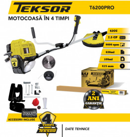 Motocoasa pe benzina in 4 timpi, 7.5CP, 62CC, Teksor T6200PRO