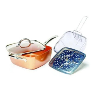 Tigaie patrata non stick 24 cm cu interior placat cu cupru