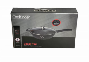 Tigaie wok cu inetrior marmorat cu capac 32 cm