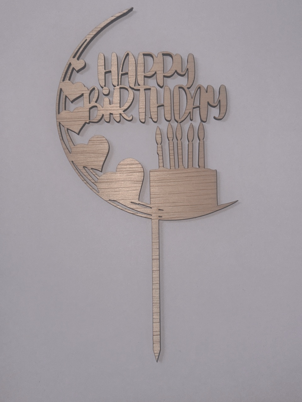 Topper din lemn Happy Birthday tip tort cu lumanari