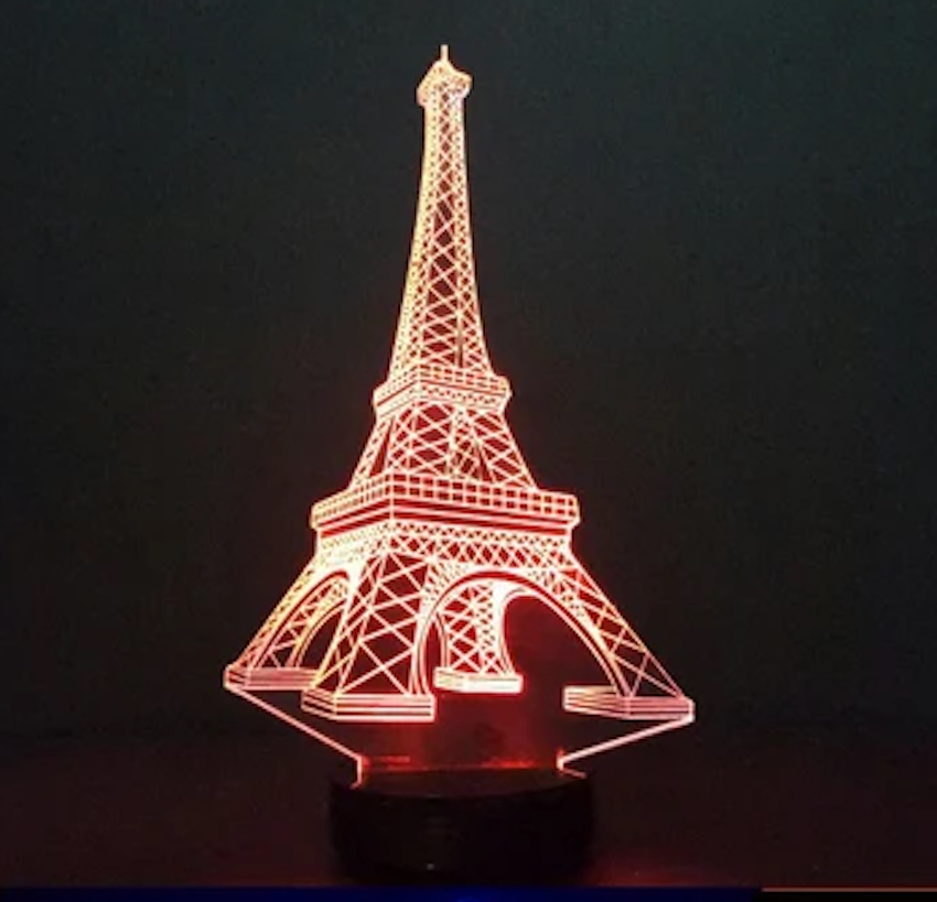 Lampa acrilică 3D cu soclu plastic alb RGB Tunul Eiffel