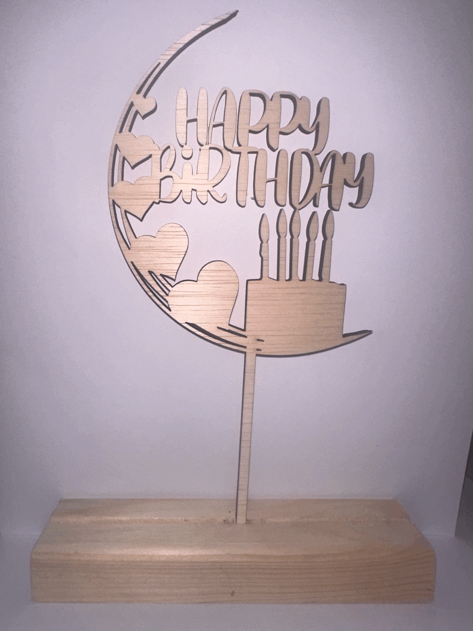 Topper din lemn Happy Birthday tip tort cu lumanari - 1 | YEO