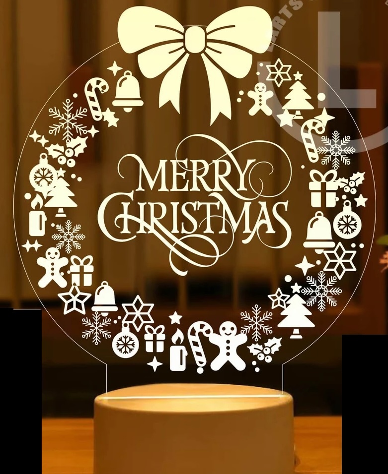Lampa acrilică 3D cu soclu plastic alb RGB Merry Christmas