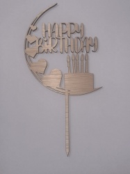 Topper din lemn Happy Birthday tip tort cu lumanari