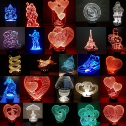 Lampa acrilică 3D cu soclu plastic alb RGB Doua Inimi - Img 2