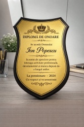 Plachetă heraldică personalizată pentru pensionare – Diplomă de Onoare