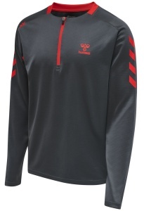 Bluza hummel Action Poly Half ZIP - adulti, gri-inchis-rosu
