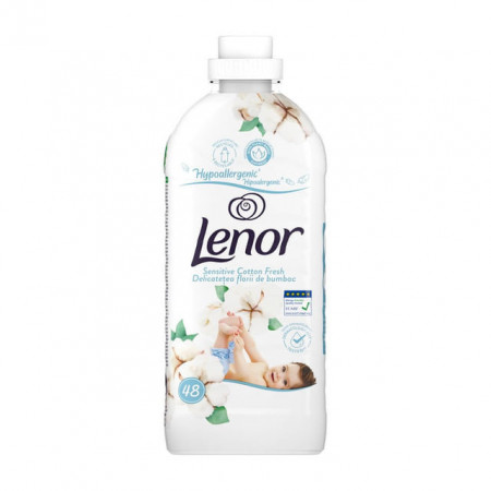 Balsam de rufe Lenor Sensitive Cotton Fresh, 48 spalari, 1,2 L, Alb