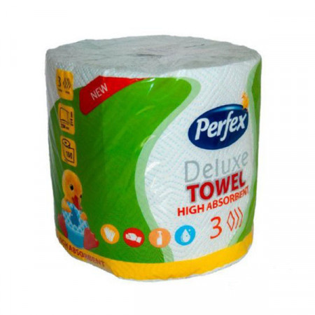 Prosop de bucatarie Perfex Deluxe Towel High Absorbent, 1 rola, 3 straturi, 150 foi/rola, Alb